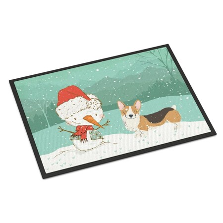 Carolines Treasures 24 x 36 in. Tricolor Pembroke Corgi Snowman Christmas Indoor or Outdoor Mat CK2061JMAT